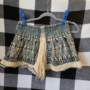 Free People High Waist Patterned Shorts - Blue and Cream